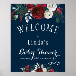Röd Burgundy Marin Rustik Vinter Blommig Bebis Sho Poster