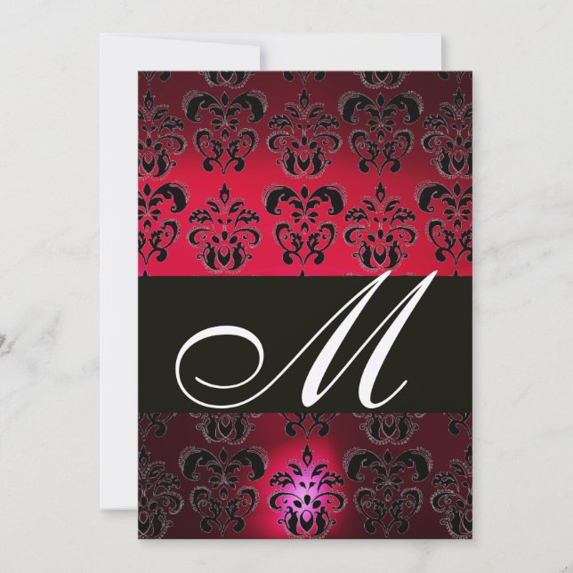 RÖD BURGUNDY SVART DAMAST MONOGRAM rubin champagne Inbjudningar (Framsida)