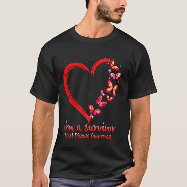 Röd Butterfly Heart I M A Survivor Heart Disease A T Shirt (Framsida)