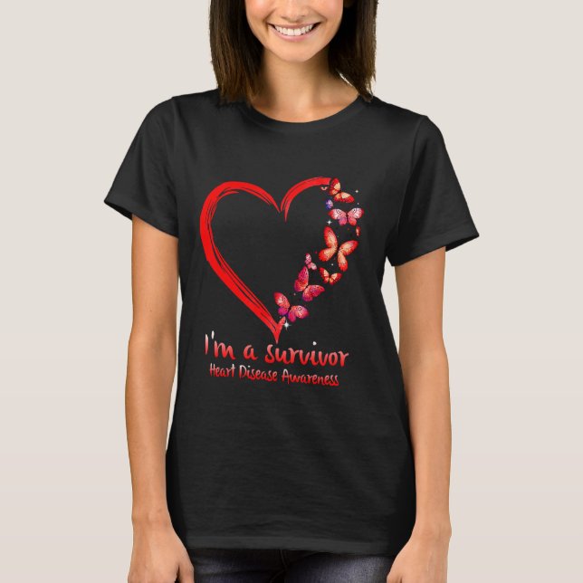 Röd Butterfly Heart I M A Survivor Heart Disease A T Shirt (Framsida)