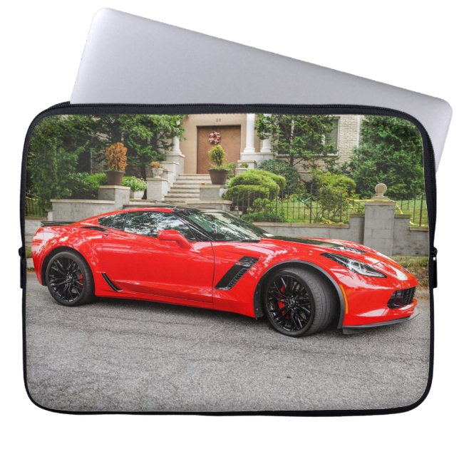Röd C7 Chevrolet Corvette Laptop Sleeve (Framsidan)