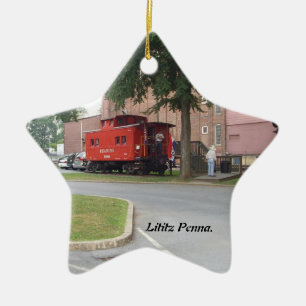 Röd Caboose i Litiz Penna julprydnad Julgransprydnad Keramik