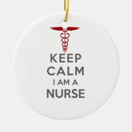 Röd Caduceus Keep Calm Jag är en Sjuksköterska Julgransprydnad Keramik