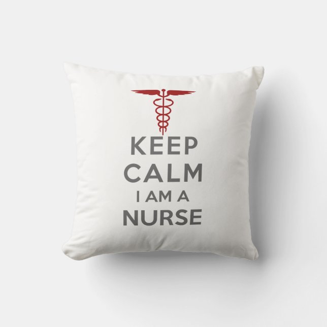 Röd Caduceus Keep Calm Jag är en Sjuksköterska Kudde (Framsida)