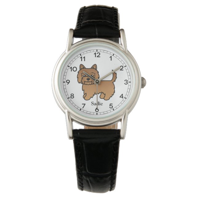 Röd Cairn Terrier Hund Ritning & Anpassat Namn Armbandsur (Framsida)