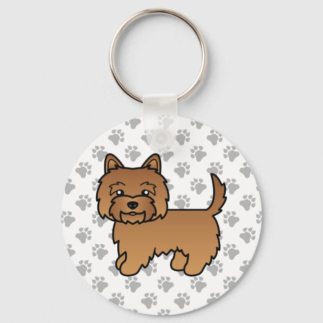 Röd Cairn Terrier Hund Söt Illustration & Tassar Nyckelring (Framsida)
