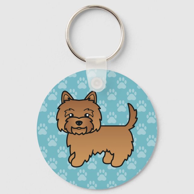 Röd Cairn Terrier Tecknad Hund Illustration Blå Nyckelring (Framsida)