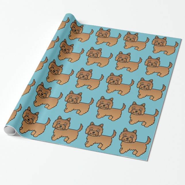 Röd Cairn Terrier Tecknad Hund Illustrationsmönste Presentpapper (Utrullad)