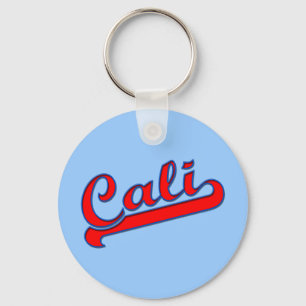 Röd Cali Kalifornien logotyp på blått Nyckelring