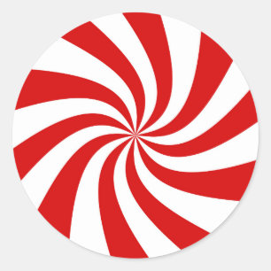 röd candy cane party-platta runt klistermärke
