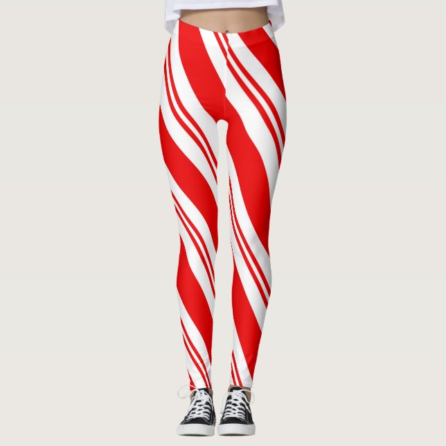 Röd Candy cane strimlad Mönster i julafton Leggings (Framsida)