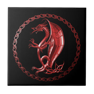 Röd Celtic drake Kakelplatta