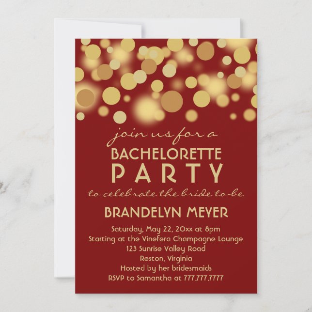 Röd champagne bubblar Bachelorette partyinbjudan Inbjudningar (Framsida)