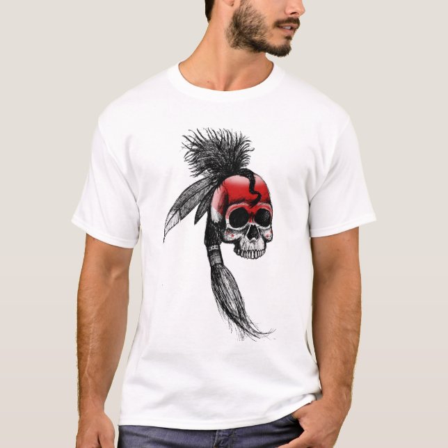 Röd Cherokee skalle T-shirt (Framsida)