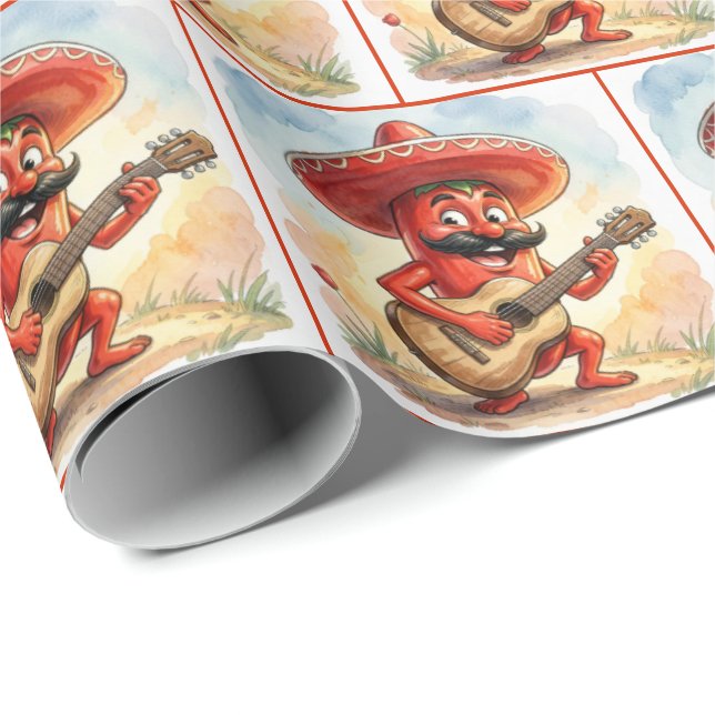 Röd Chilipeppar Gitarrist Presentpapper (Rullad Hörn)