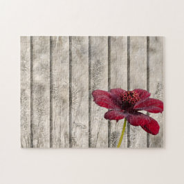 Röd chokladblomma i shabby chic Stil på trä Pussel