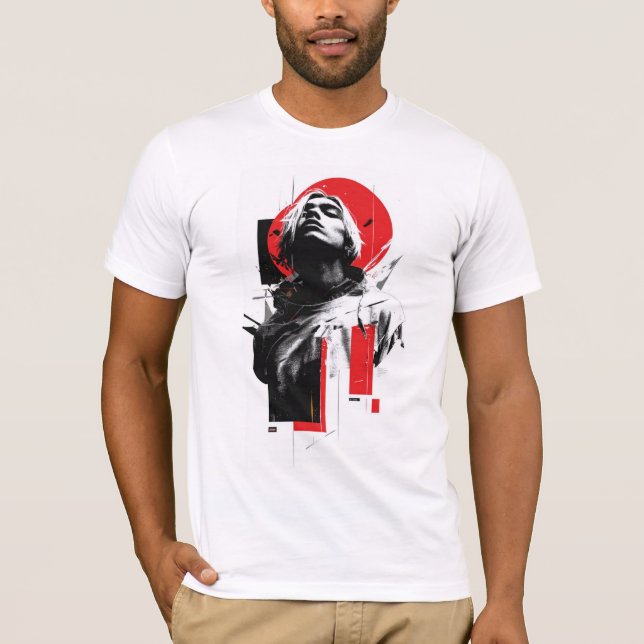 Röd cirkel Glitch Porträtt T Shirt (Framsida)