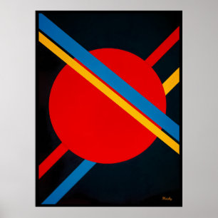 Röd cirkel med blå och gula diagonaler Bauhaus  Poster