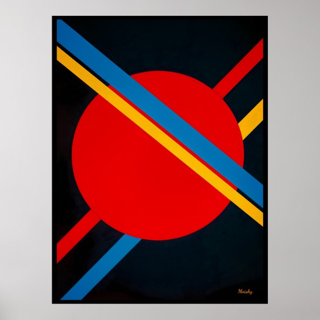 Röd cirkel med blå och gula diagonaler Bauhaus  Poster (Framsidan)