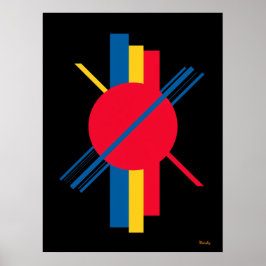 Röd cirkel med blå och Gult Pub Bauhaus Poster