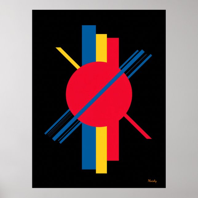 Röd cirkel med blå och Gult Pub Bauhaus Poster (Framsidan)