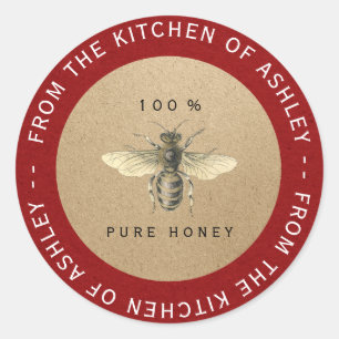 Röd cirkulär 100%Homemade honey Kitchen Kraft Bee Runt Klistermärke