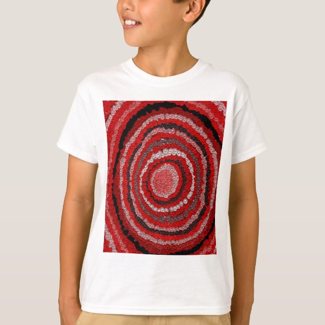 Röd cirkulär designer Mönster Tee Shirt (Framsida)