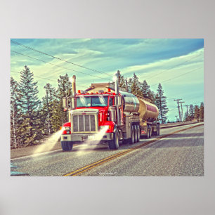 Röd Cisternlastbil - lorry- och huvudvägkonst Poster