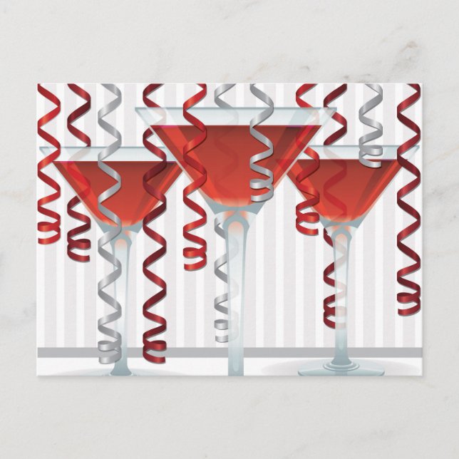 Röd cocktail och ribbon vykort (Framsida)