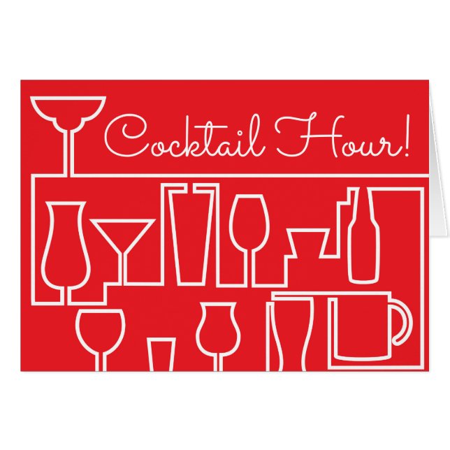 Röd cocktail party hälsningskort (Framsidan Horizontal)