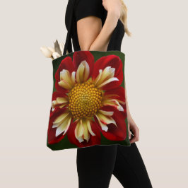 Röd Collarette Dahlia Blomma Tygkasse