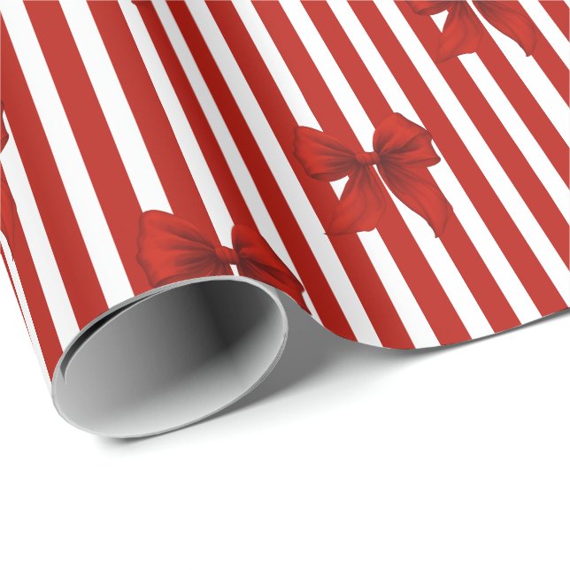 Röd Coquette Bågar & Ränder Presentpapper (Rullad Hörn)