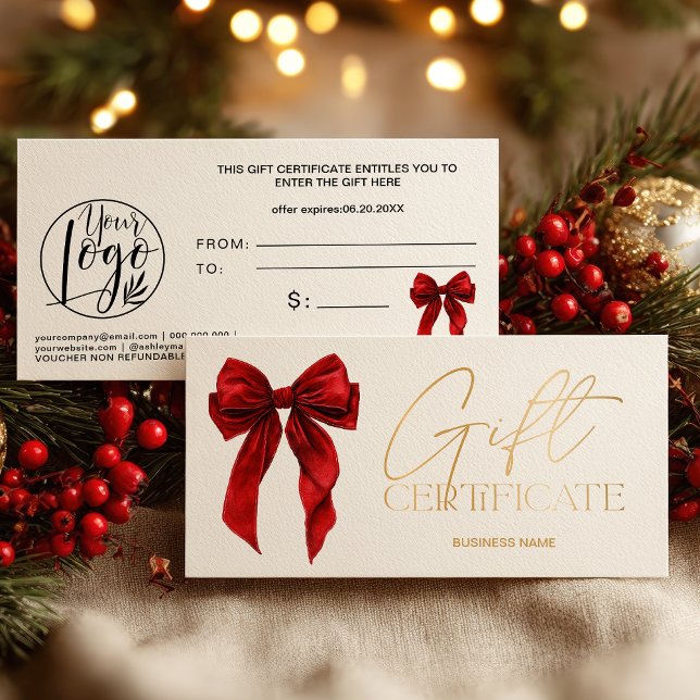 Röd Coquette-båge Guld logo presentkort (Red Coquette Bow Gold logo gift certificate)