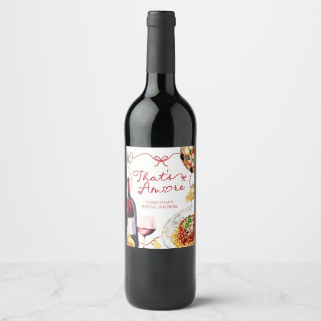 Röd Coquette-båge That's Amore Vinflaska Etikett (Framsida)