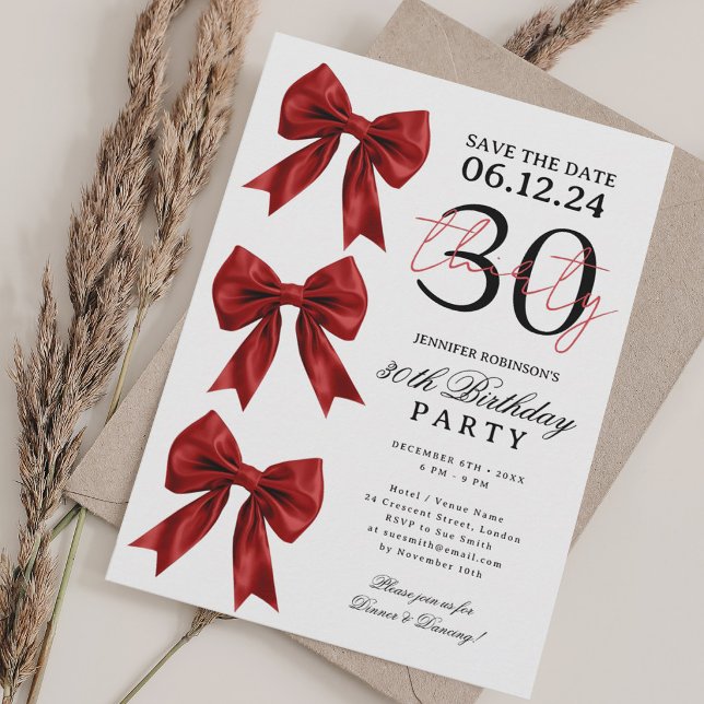 Röd Coquette Bow Save Date 30-årsfest Inbjudningar (Skapare uppladdad)