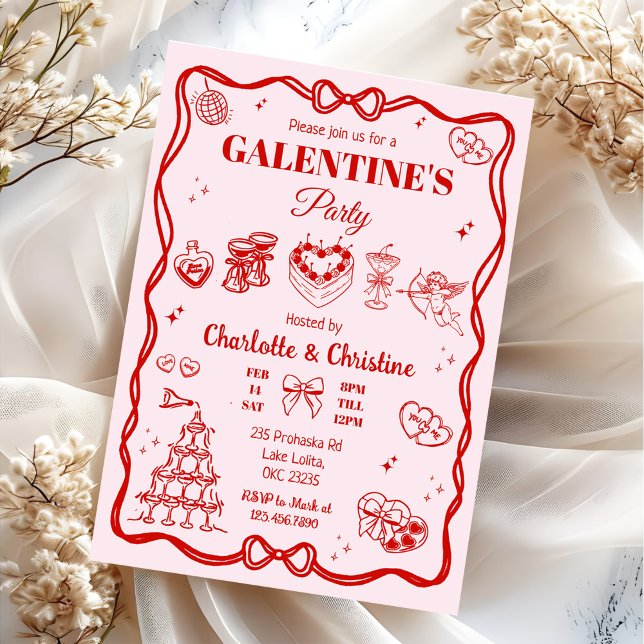 Röd Coquette Galentine-fest Inbjudningar (Skapare uppladdad)