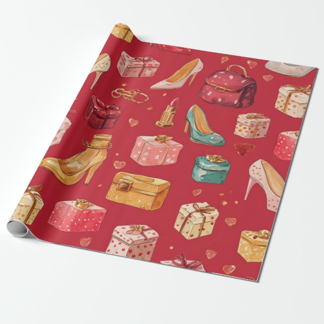 Röd Coquette Jul Glam Mönster Presentpapper (Utrullad)