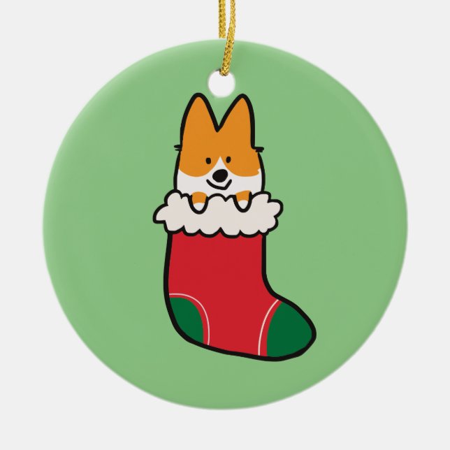 Röd Corgistrumpaprydnad | CorgiThings Julgransprydnad Keramik (Framsidan)