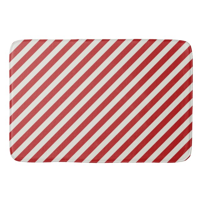 Röd & Crème Beige Vit Randig Jul Högtid  Badrumsmatta (Framsidan)