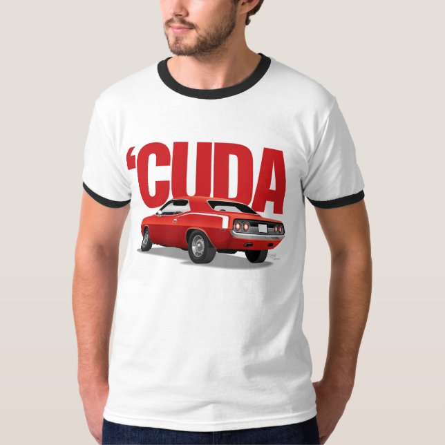 Röd 'Cuda baksida med text Tee Shirt (Framsida)