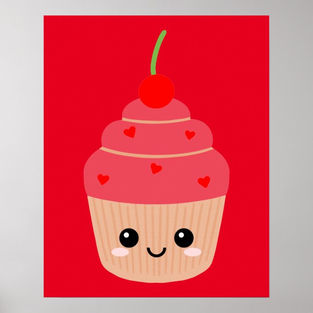 Röd Cupcake Print, Efterrättstema  Poster (Framsidan)