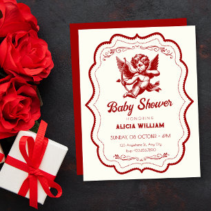 Röd cupid ängel baby shower inbjudningar