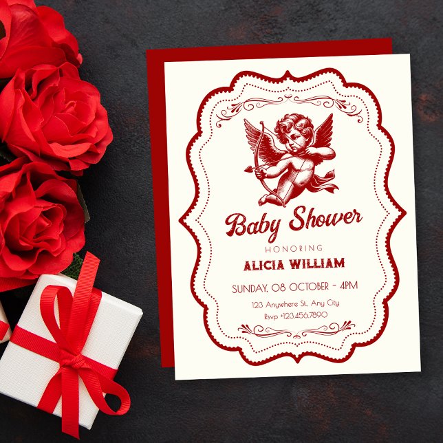 Röd cupid ängel baby shower inbjudningar (Skapare uppladdad)