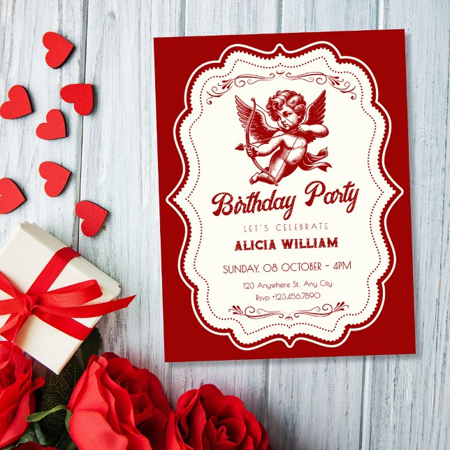 Röd cupid ängel födelsedag inbjudningar (Skapare uppladdad)