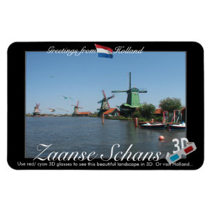 Röd Cyan Anaglyph för Holland Zaandijk Windmills Magnet