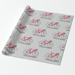 Röd cykel med cykolog Text på grått Presentpapper