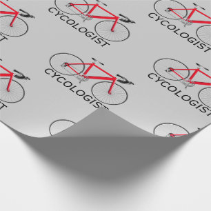 Röd cykel med cykolog Text på grått Presentpapper