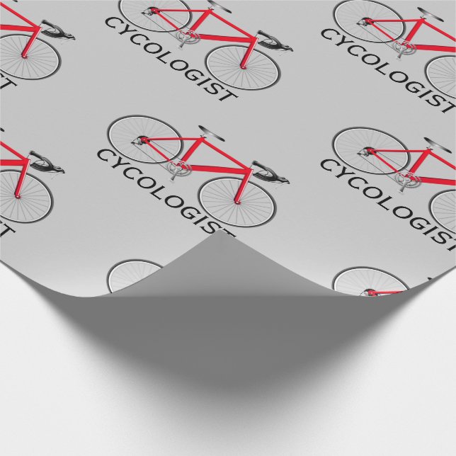 Röd cykel med cykolog Text på grått Presentpapper (Hörn)