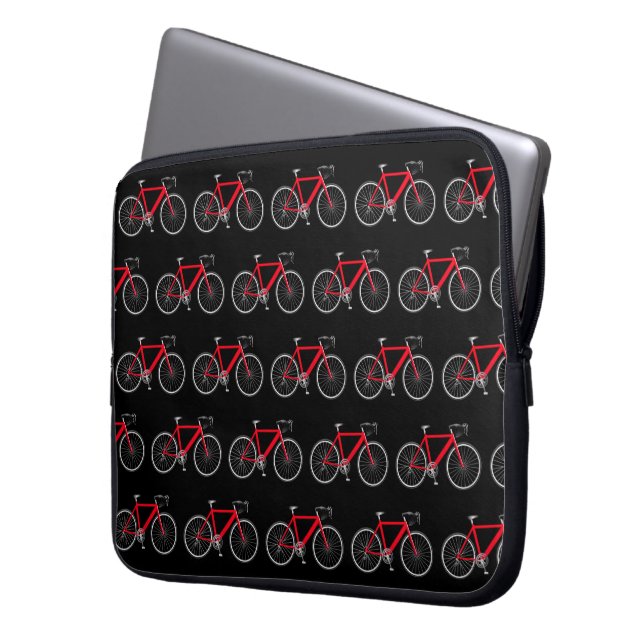 Röd cykel på svart laptop fodral (Framsidan Vänster)