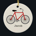 Röd cykelpersonligprydnad julgransprydnad keramik<br><div class="desc">En prydnad som presenterar en illustration av en röd cykel.  Personifiera med ditt namn under cykeln.</div>